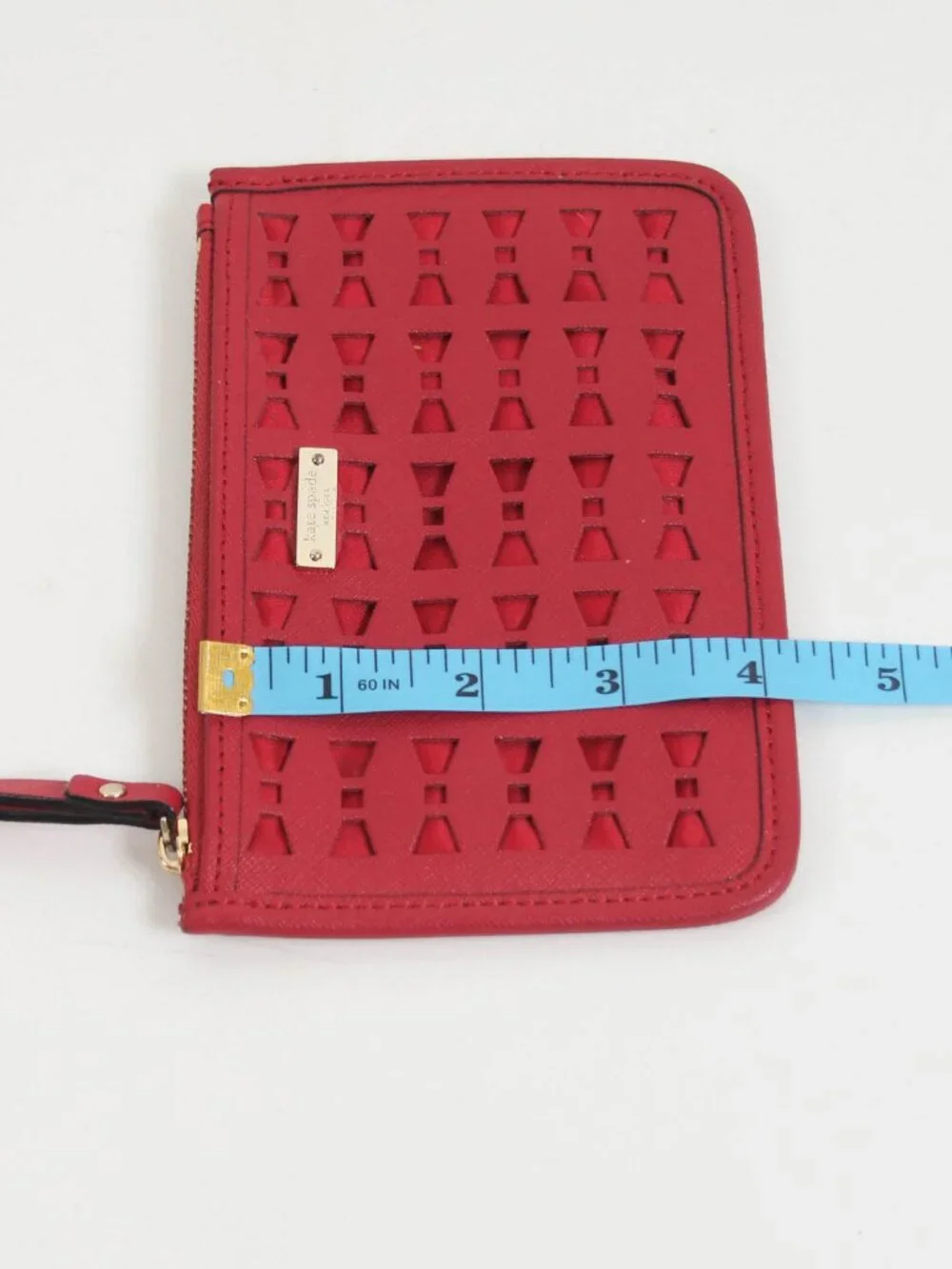 Kate Spade New York Red Bow Cutout Wristlet Zip Pouch Clutch Wallet